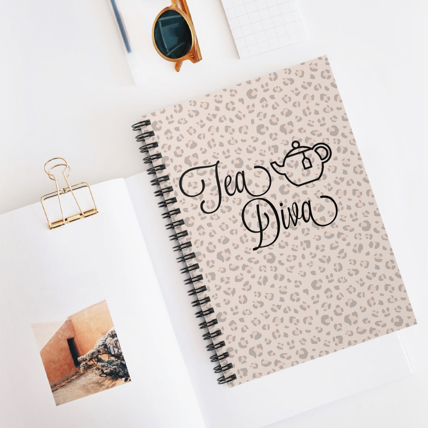 Chic Spiral Notebook with 'Tea Diva' Design - Perfect for Tea Lovers, Journals, Gifts, Stationery, and Home Office Decor