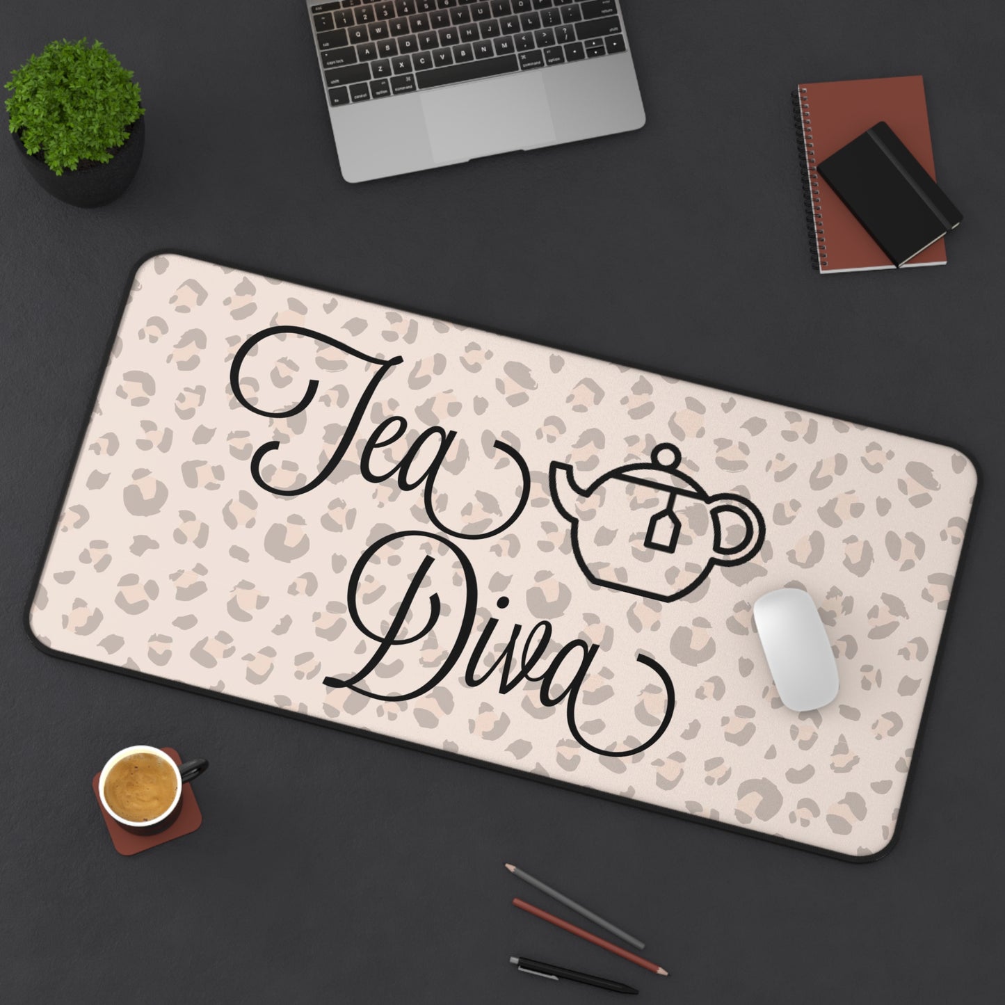 Tea Diva Desk Mat, Cute Mouse Pad, Animal Print Desk Decor, Tea Lover Gift, Office Accessory, Chic Workspace Decor