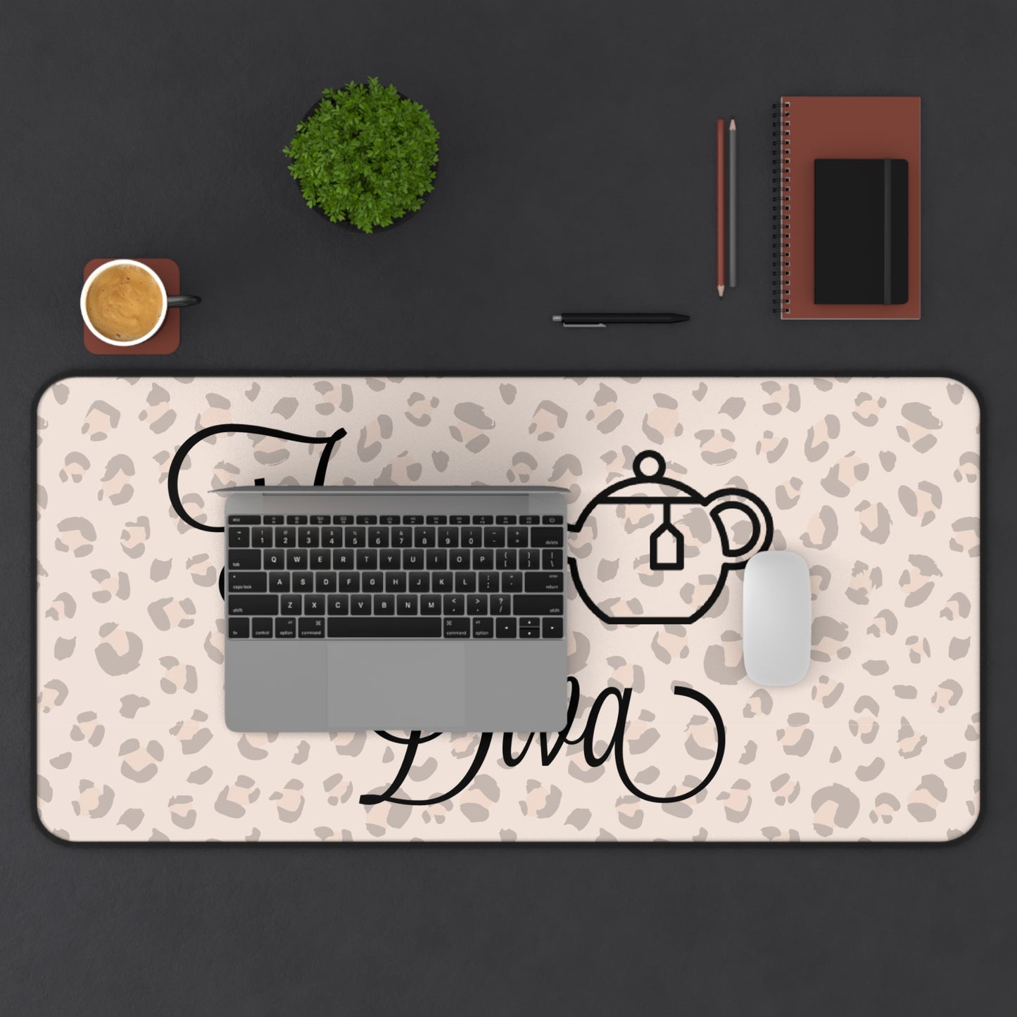 Tea Diva Desk Mat, Cute Mouse Pad, Animal Print Desk Decor, Tea Lover Gift, Office Accessory, Chic Workspace Decor