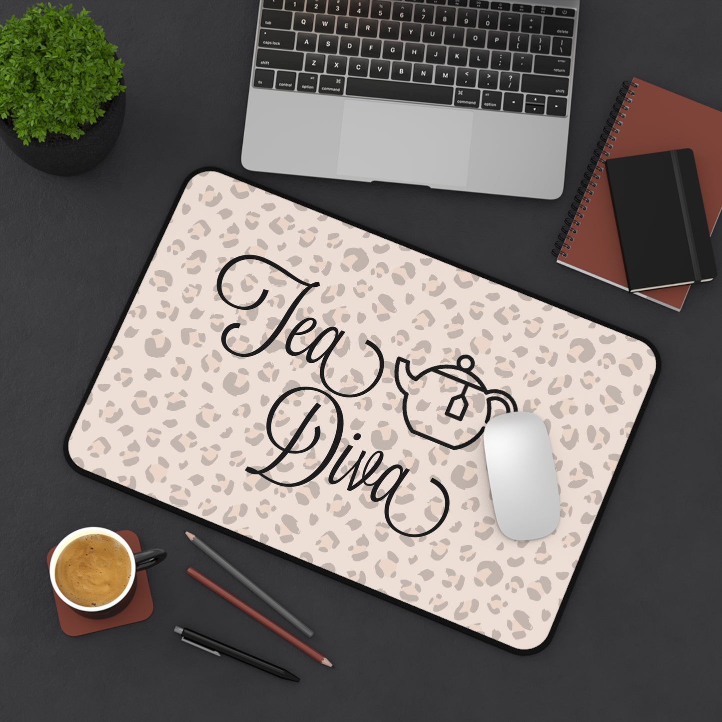 Tea Diva Desk Mat, Cute Mouse Pad, Animal Print Desk Decor, Tea Lover Gift, Office Accessory, Chic Workspace Decor
