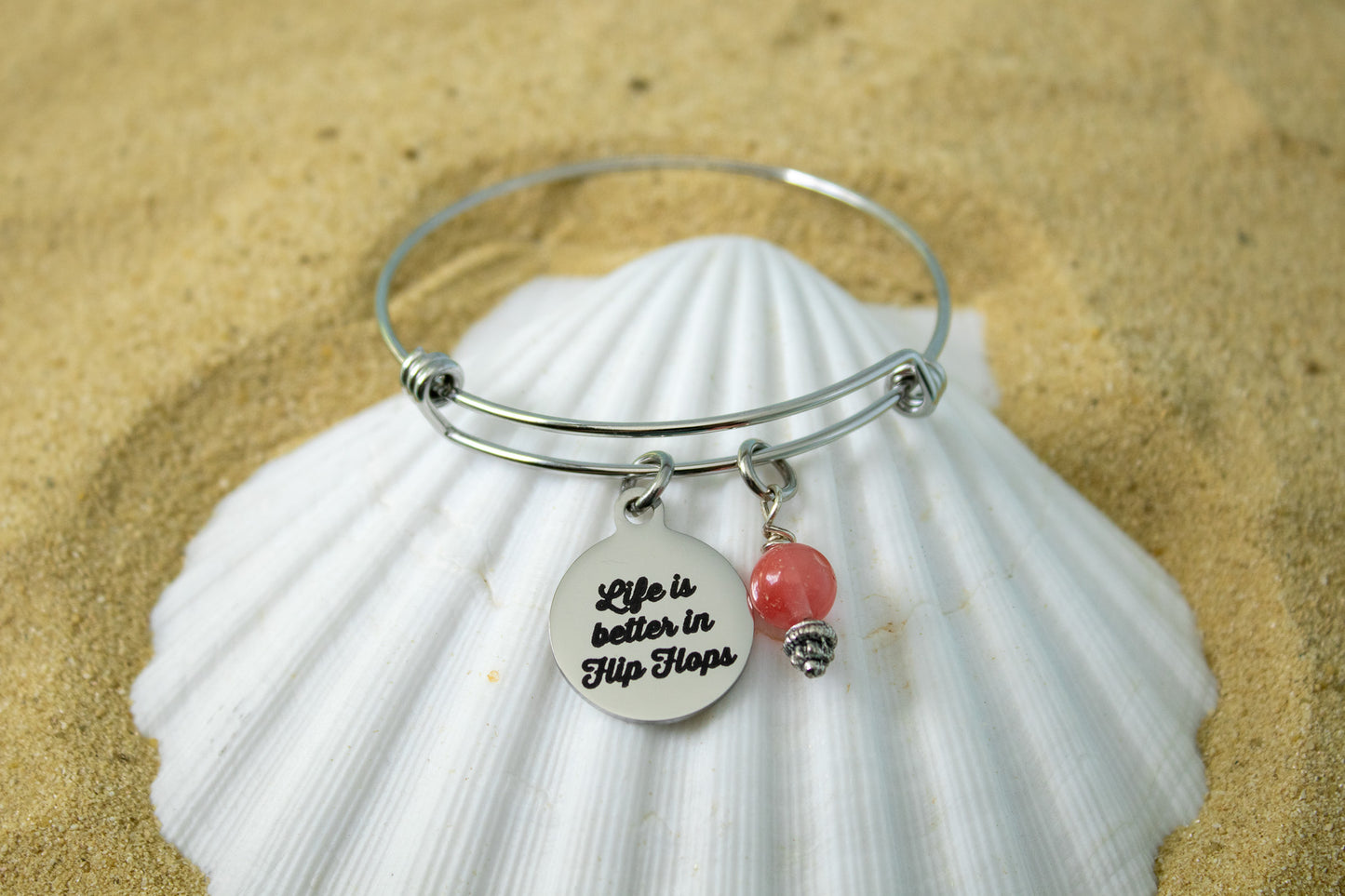Flip Flop bracelet - Life is better in Flip Flops Bangle - Beach Jewelry for Her - Summer Vacation Gift -