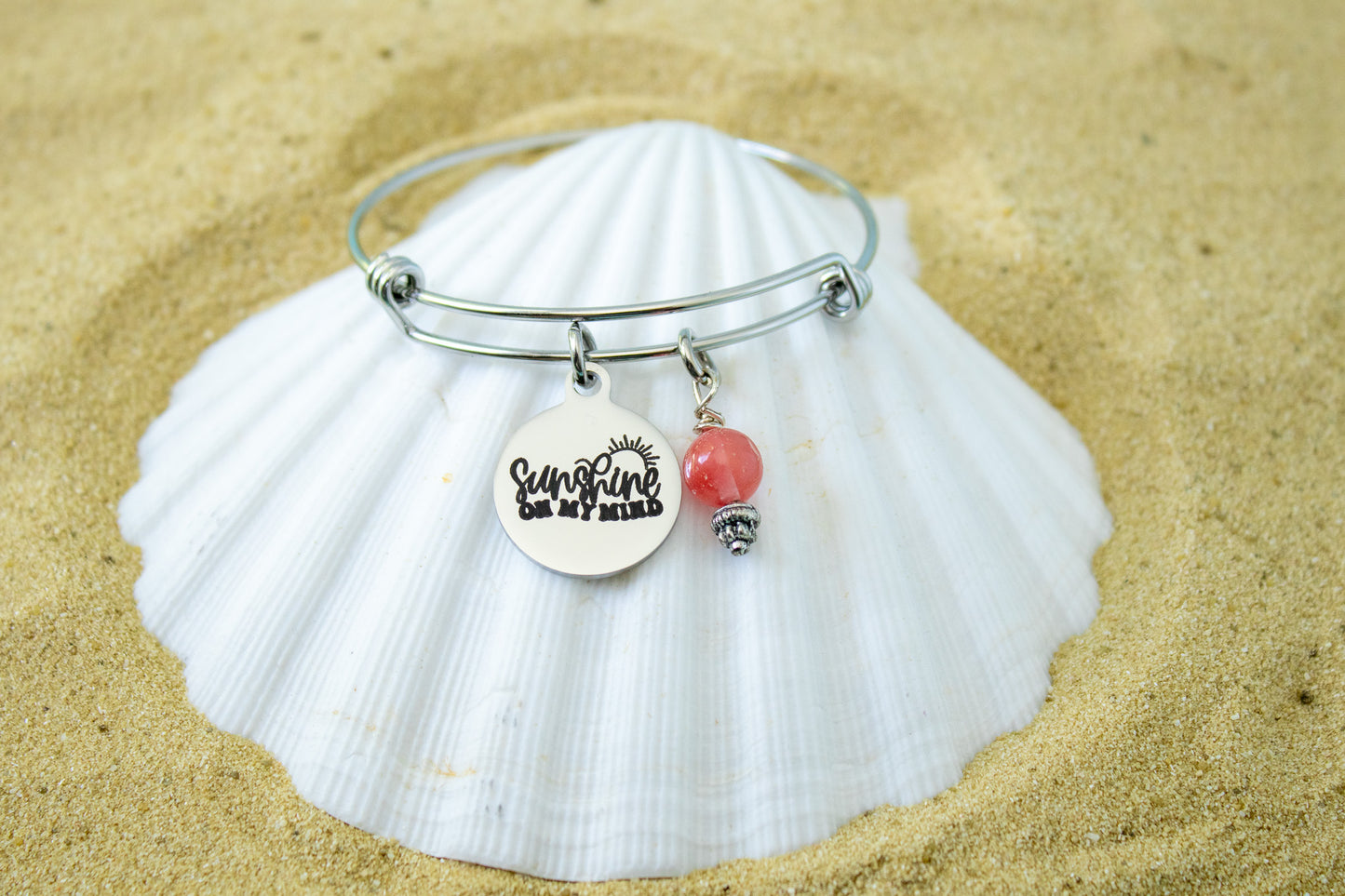 Sunshine on My Mind • Sun Lover • Summer Beach Vibes Bangle • Coastal Charm Bracelet • Ocean Inspired Gift for Her • Sun Chaser Jewelry