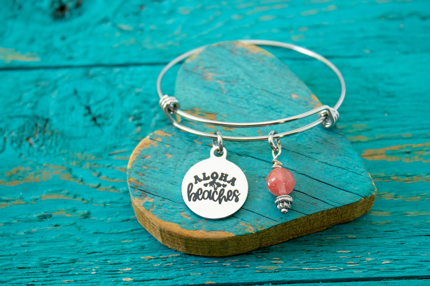 Aloha Beaches Bracelet, Funny Beach Jewelry, Summer Charm Bangle, Tropical Gift for Her – Sassy Coastal Bracelet, Ocean Lover Jewelry
