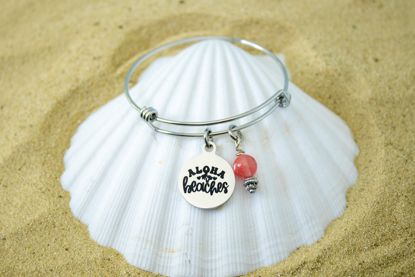 Aloha Beaches Bracelet, Funny Beach Jewelry, Summer Charm Bangle, Tropical Gift for Her – Sassy Coastal Bracelet, Ocean Lover Jewelry