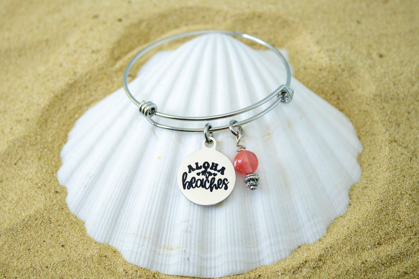 Aloha Beaches Bracelet, Funny Beach Jewelry, Summer Charm Bangle, Tropical Gift for Her – Sassy Coastal Bracelet, Ocean Lover Jewelry
