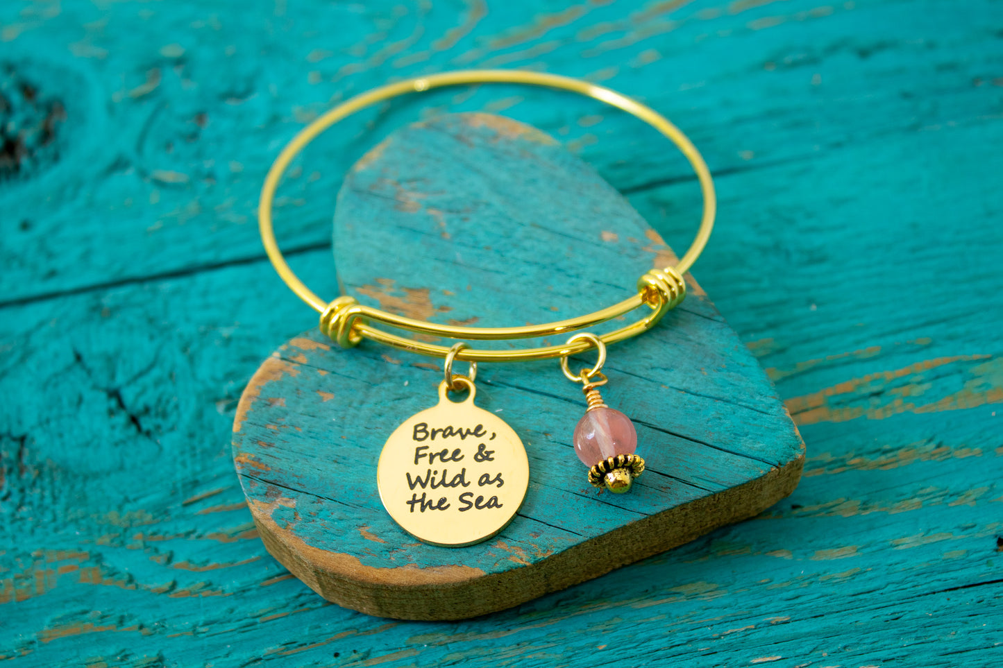 Brave Free Wild as the Sea Bracelet – Beach Quote Jewelry – Ocean Lover Gift – Coastal Charm Bangle – Summer Bracelet for Her – Boho Sea
