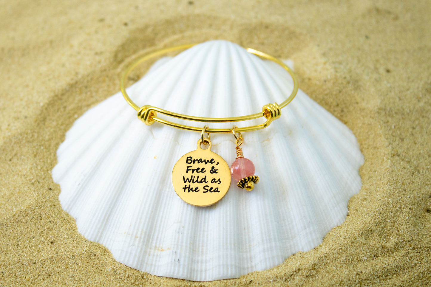 Brave Free Wild as the Sea Bracelet – Beach Quote Jewelry – Ocean Lover Gift – Coastal Charm Bangle – Summer Bracelet for Her – Boho Sea