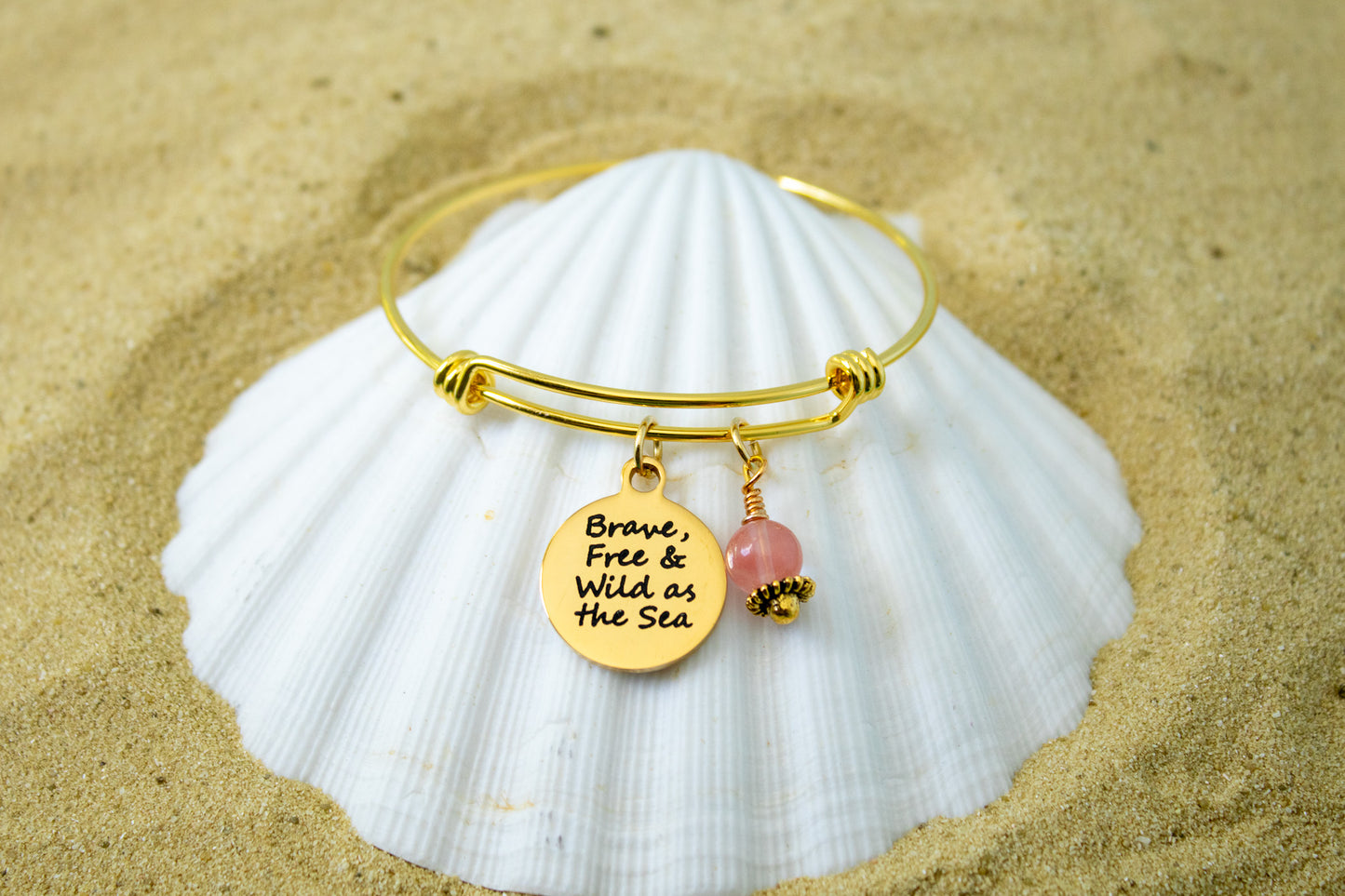 Brave Free Wild as the Sea Bracelet – Beach Quote Jewelry – Ocean Lover Gift – Coastal Charm Bangle – Summer Bracelet for Her – Boho Sea