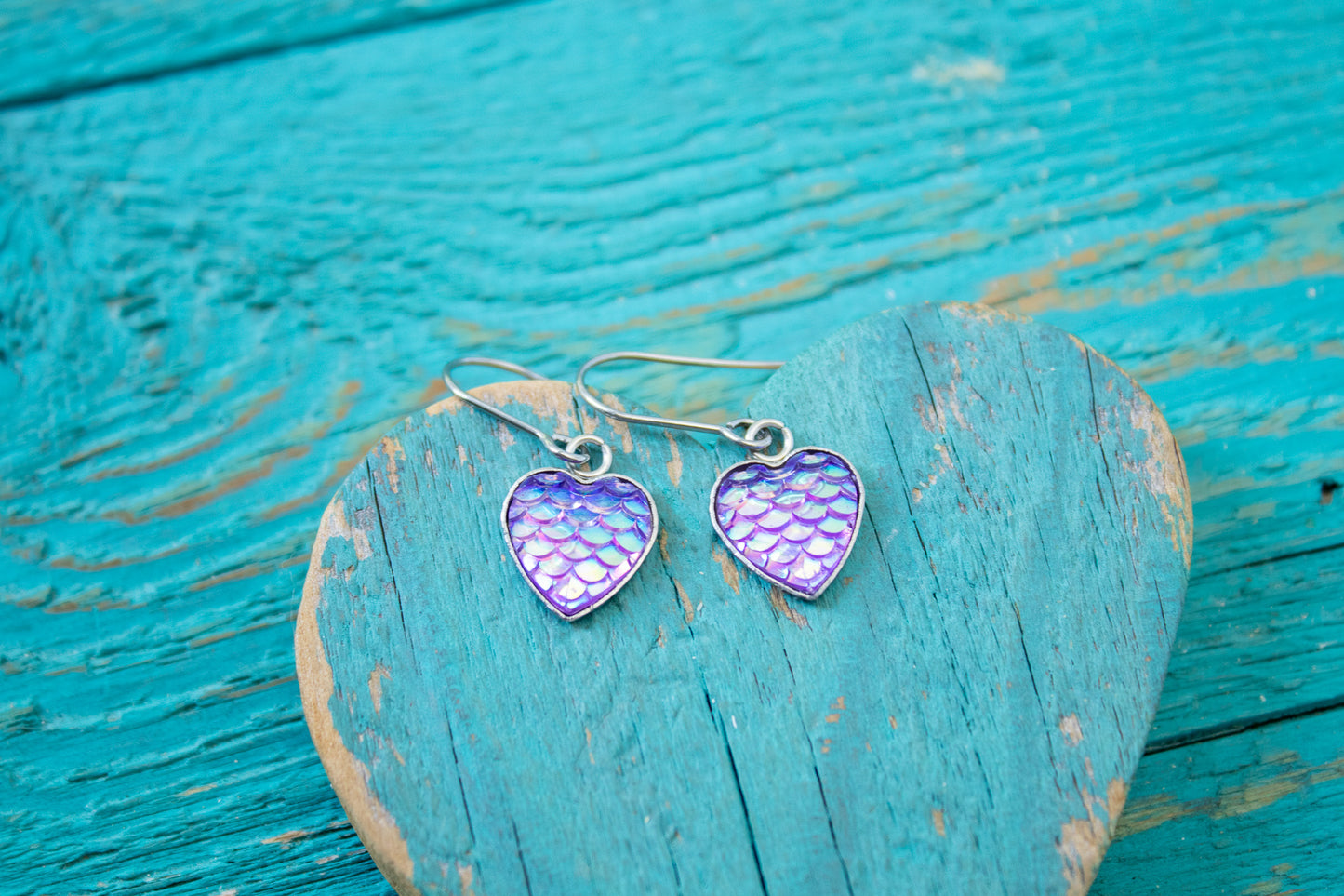 Purple Mermaid Heart Earrings