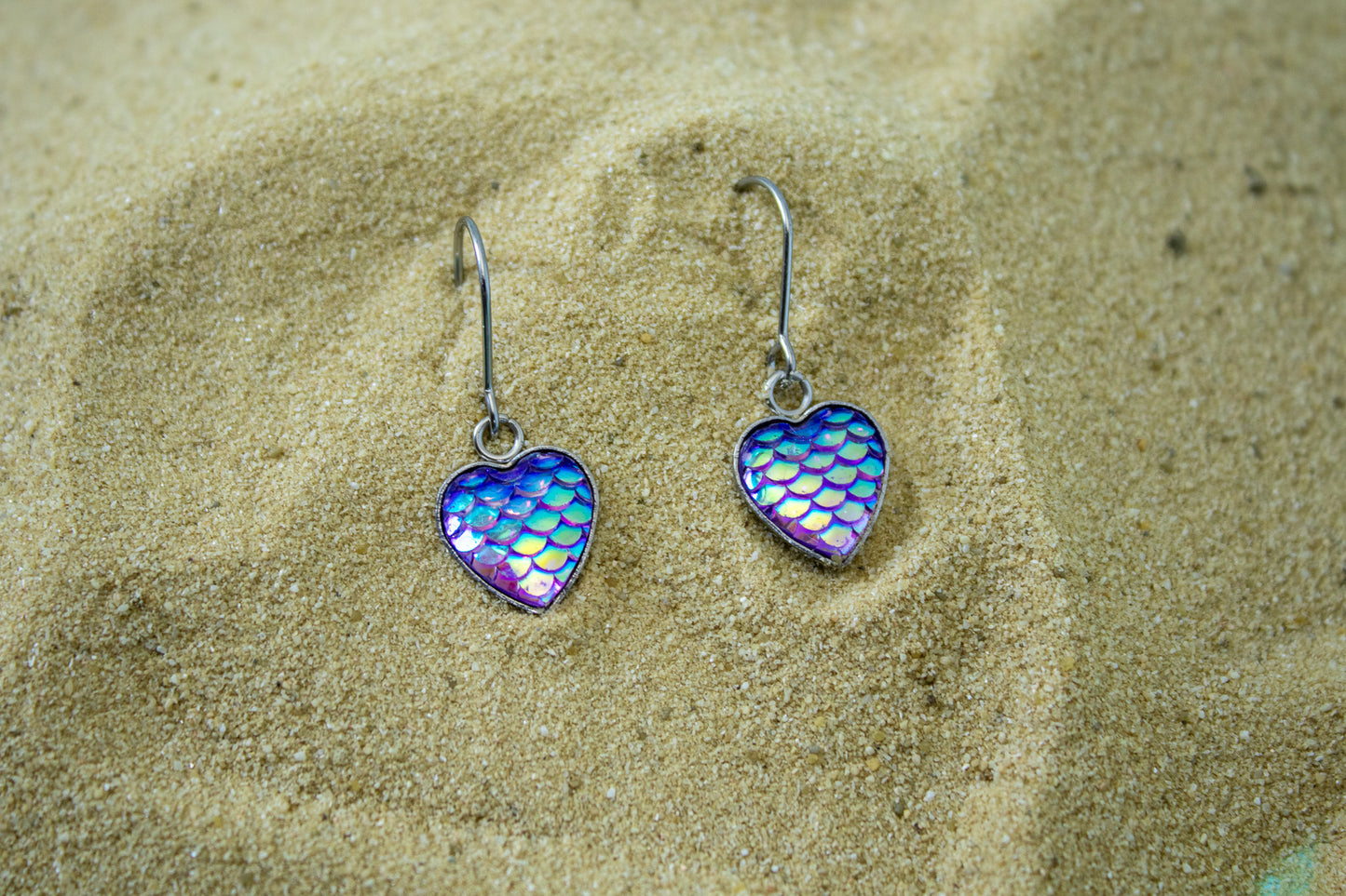 Purple Mermaid Heart Earrings
