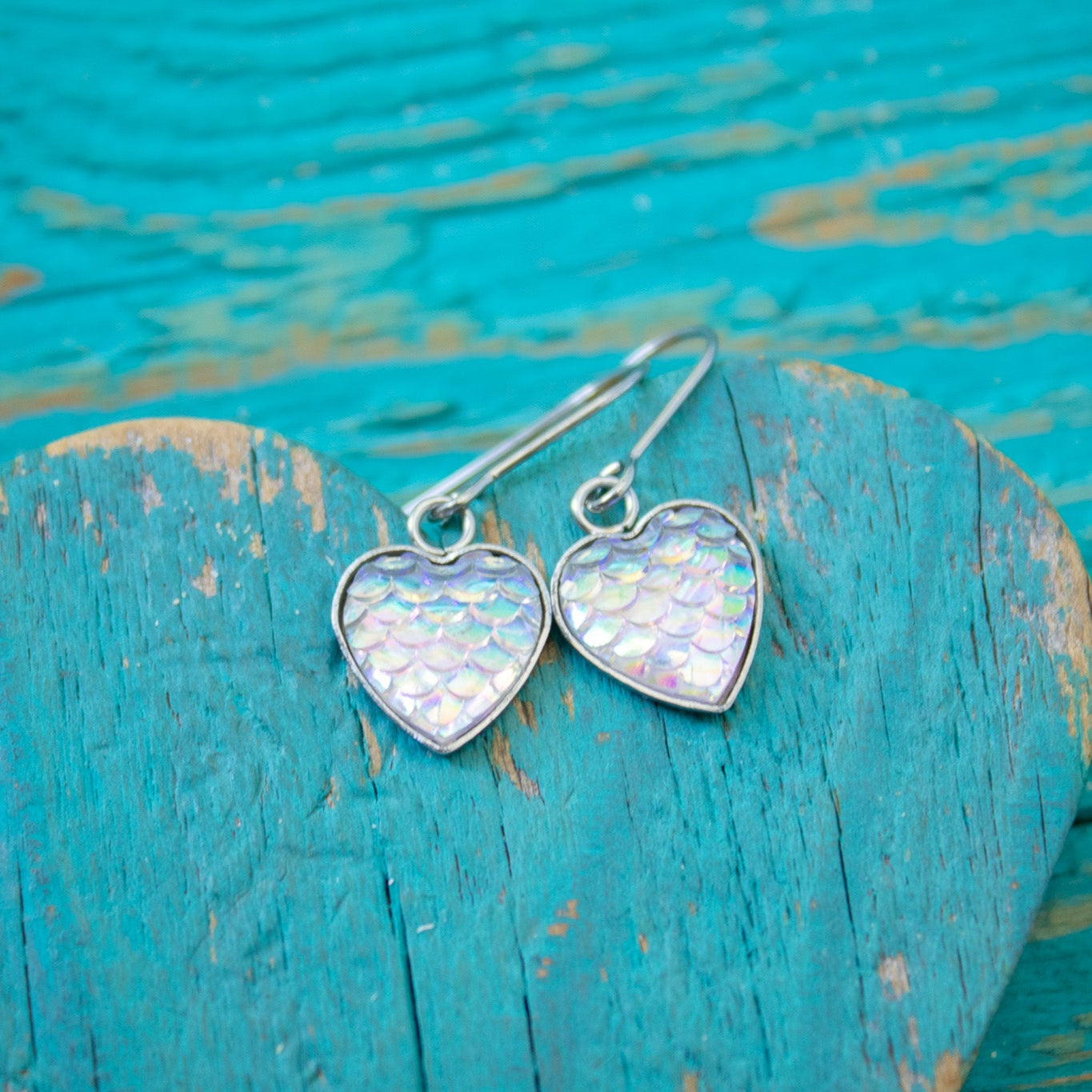 White Mermaid Heart Earrings