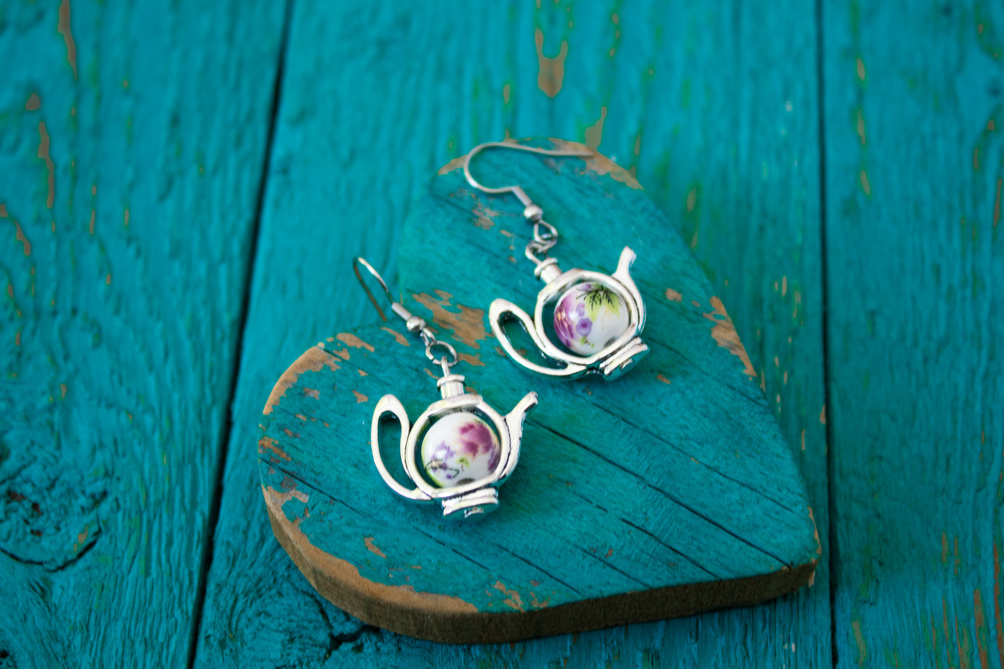 Teapot Porcelain Bead Dangle Earrings