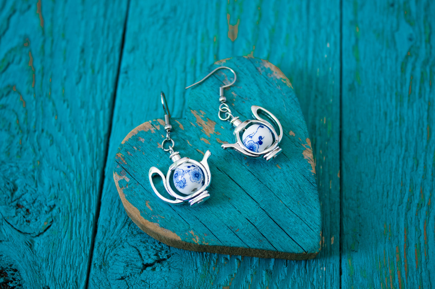 Teapot Porcelain Bead Dangle Earrings
