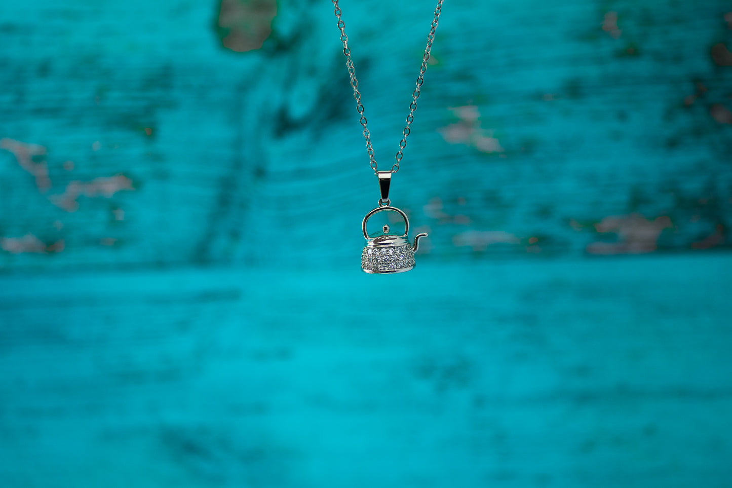 Stainless Steel & Cubic Zirconia Teapot Necklace