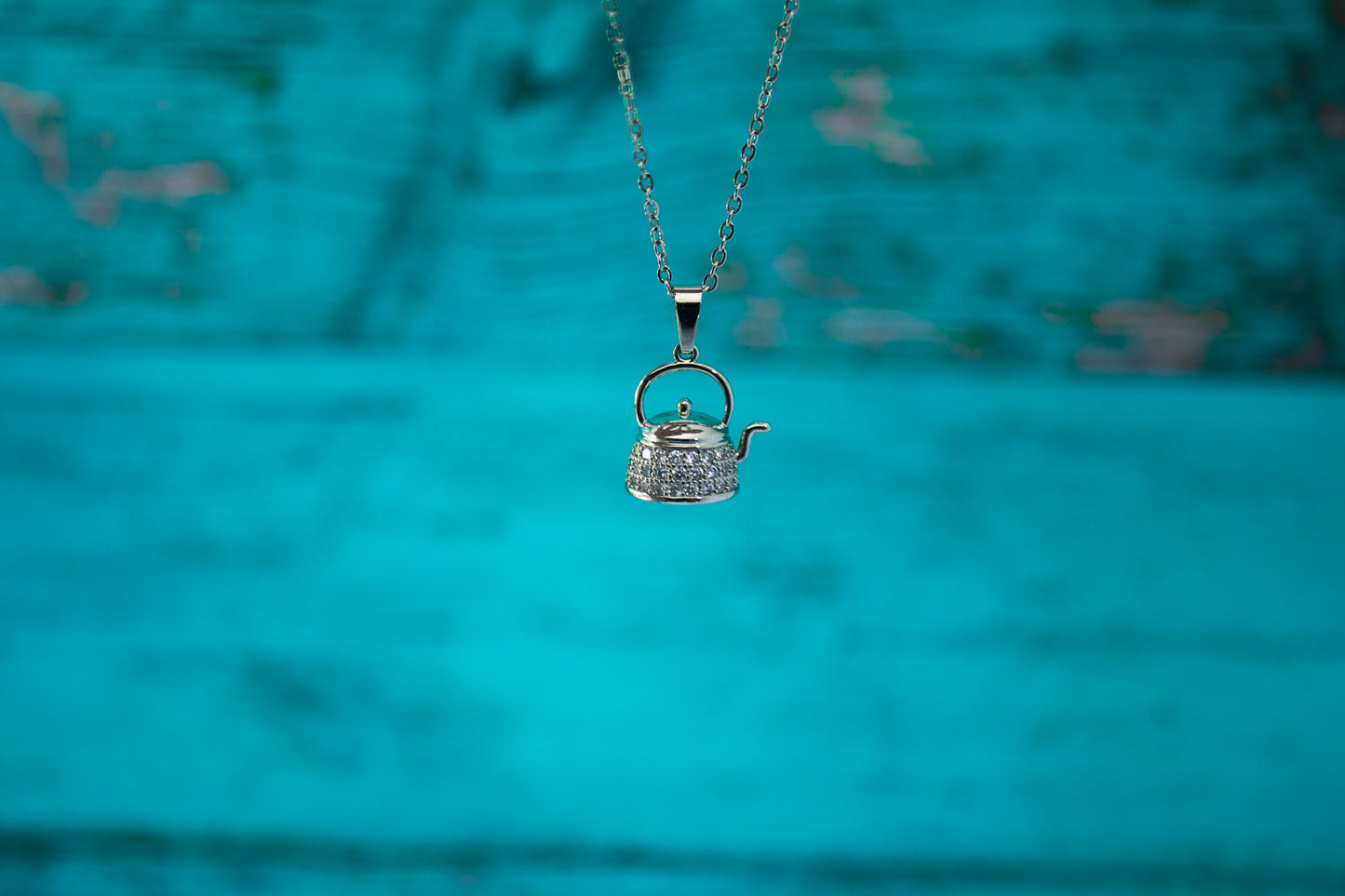 Stainless Steel & Cubic Zirconia Teapot Necklace