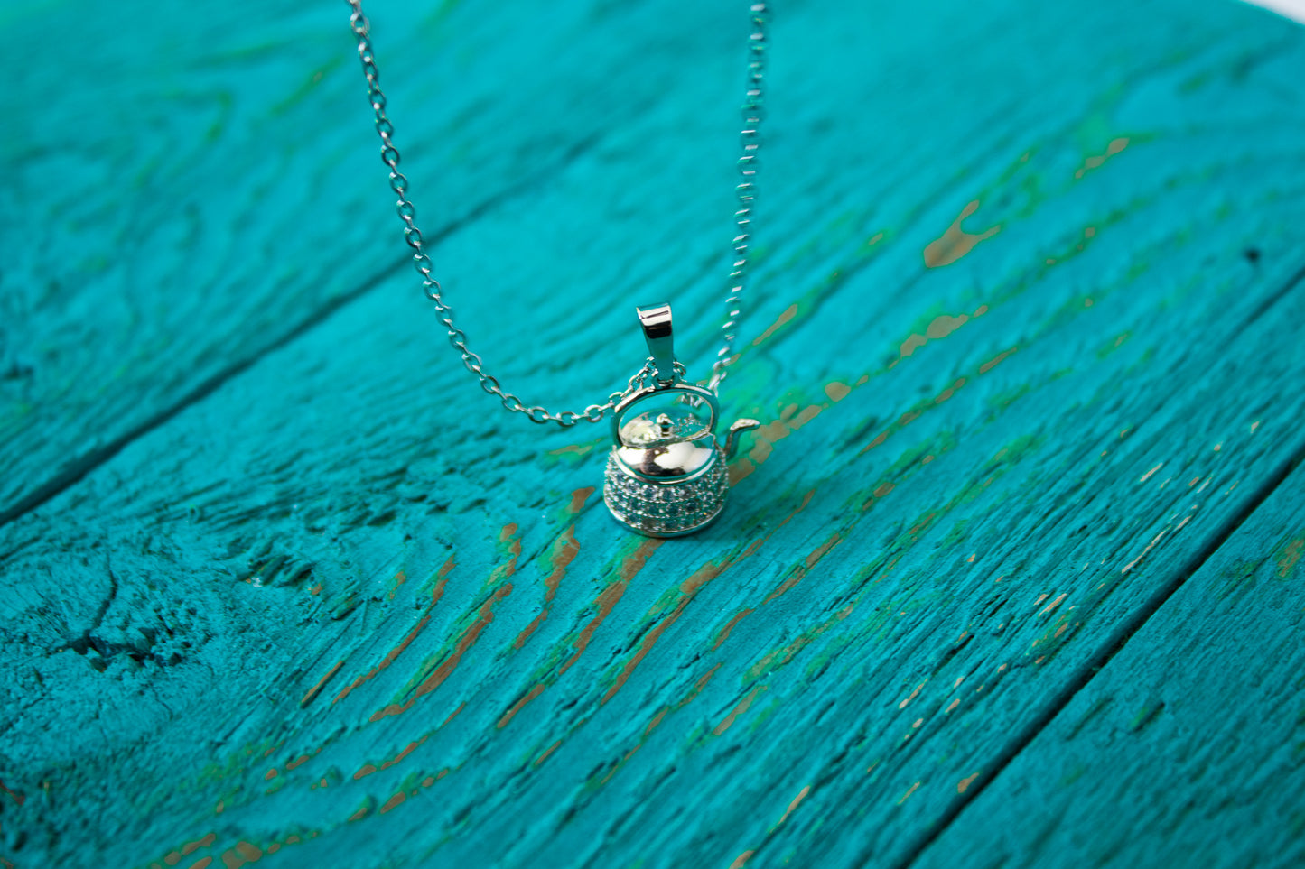 Stainless Steel & Cubic Zirconia Teapot Necklace