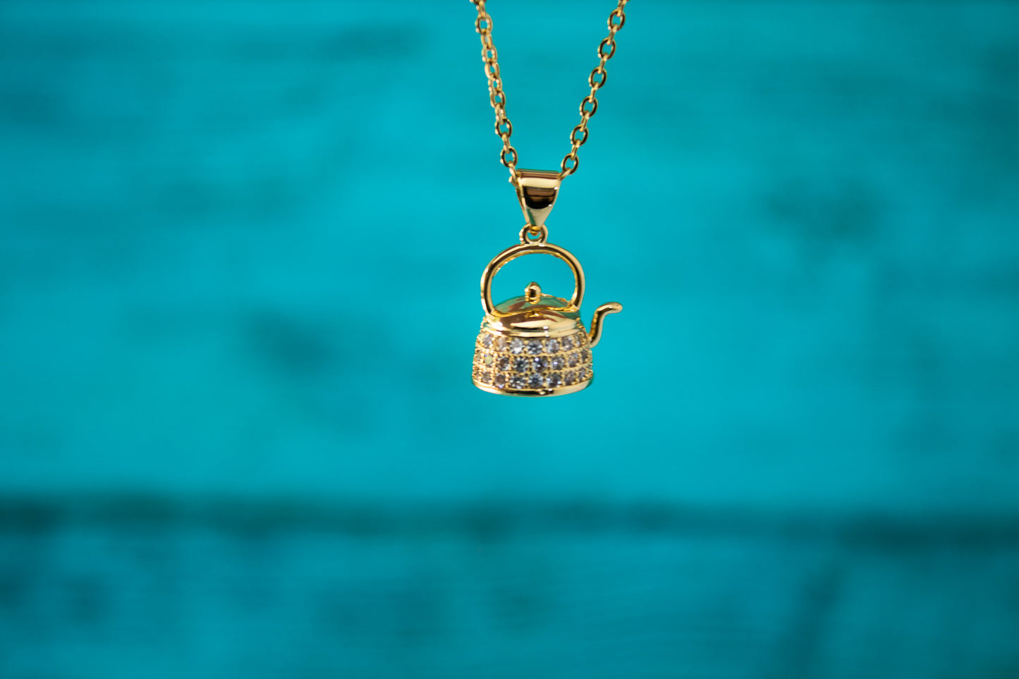Stainless Steel & Cubic Zirconia Teapot Necklace
