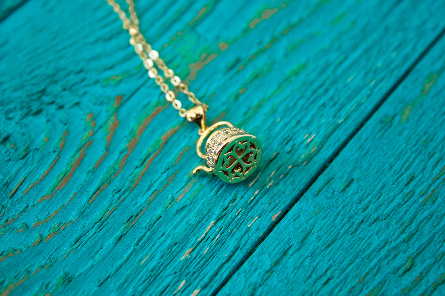 Stainless Steel & Cubic Zirconia Teapot Necklace