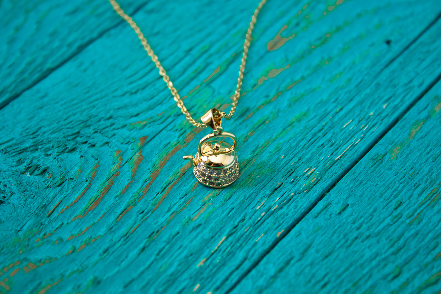 Stainless Steel & Cubic Zirconia Teapot Necklace
