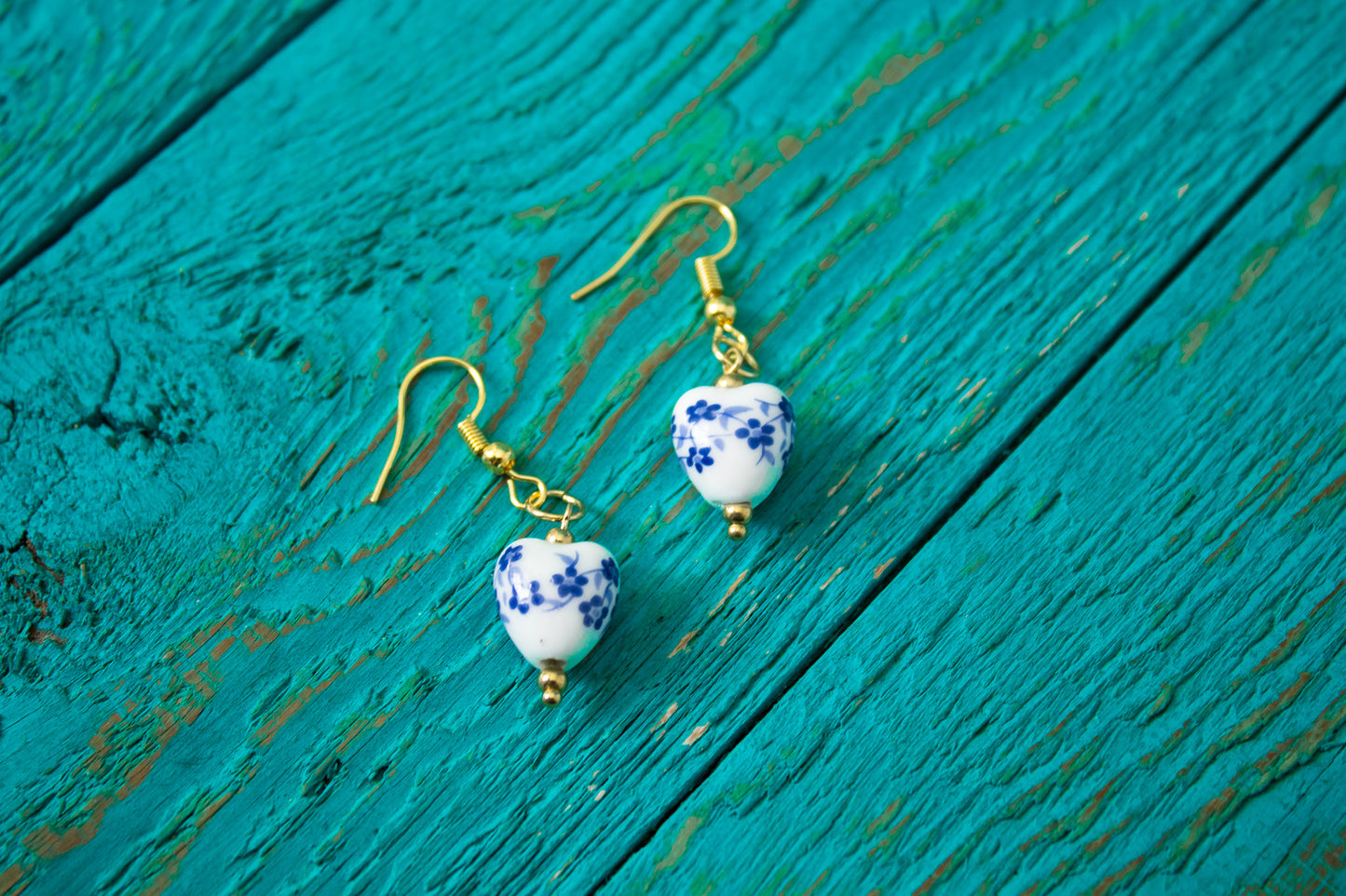 Heart Flora Collection White & Blue Flower Earrings
