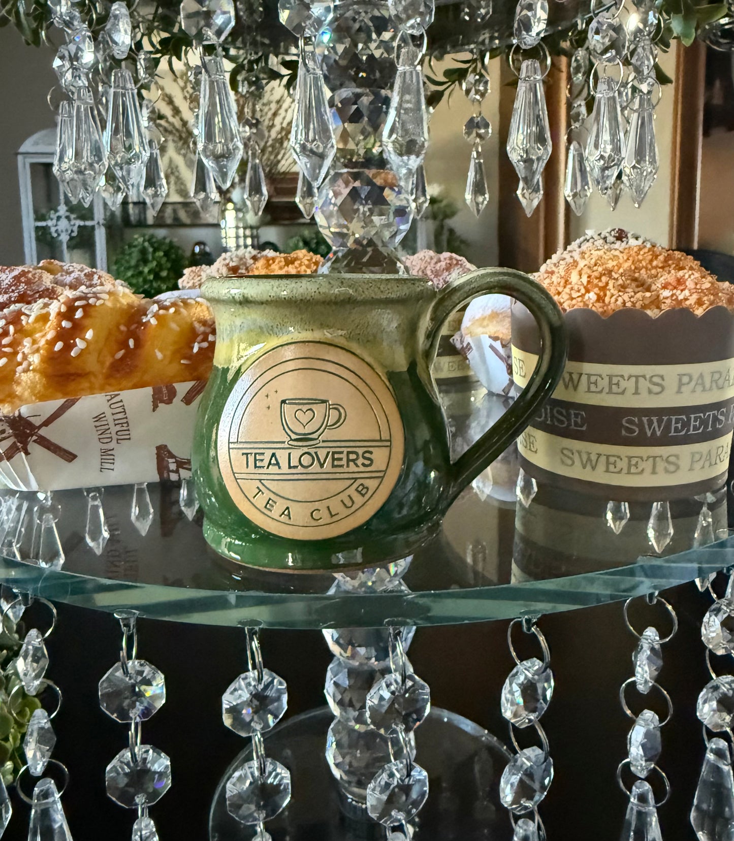 Tea Lovers Tea Club Mini Round Belly Mug Ornament Green with Sunshine Yellow