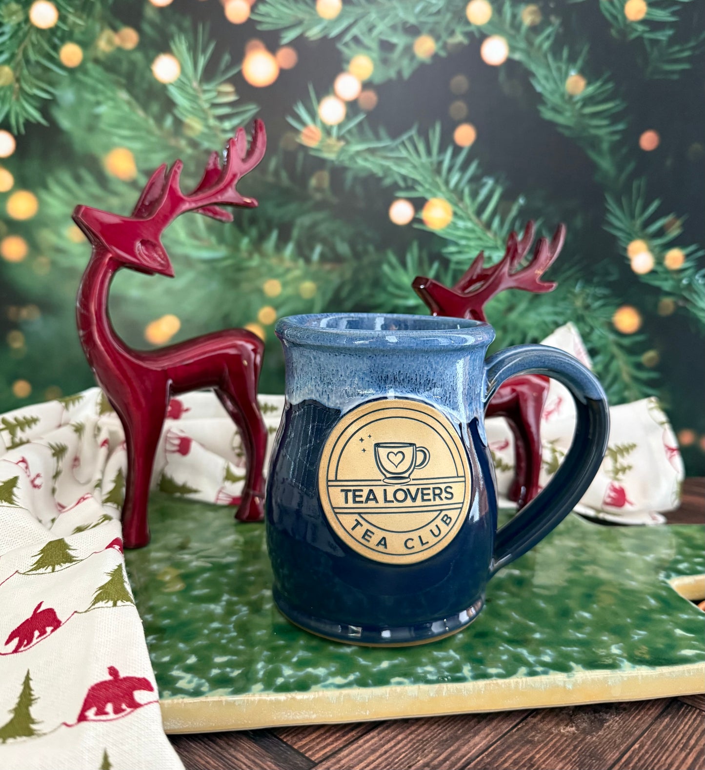 Tea Lovers Tea Club Tall Belly Navy With Powder Blue and White