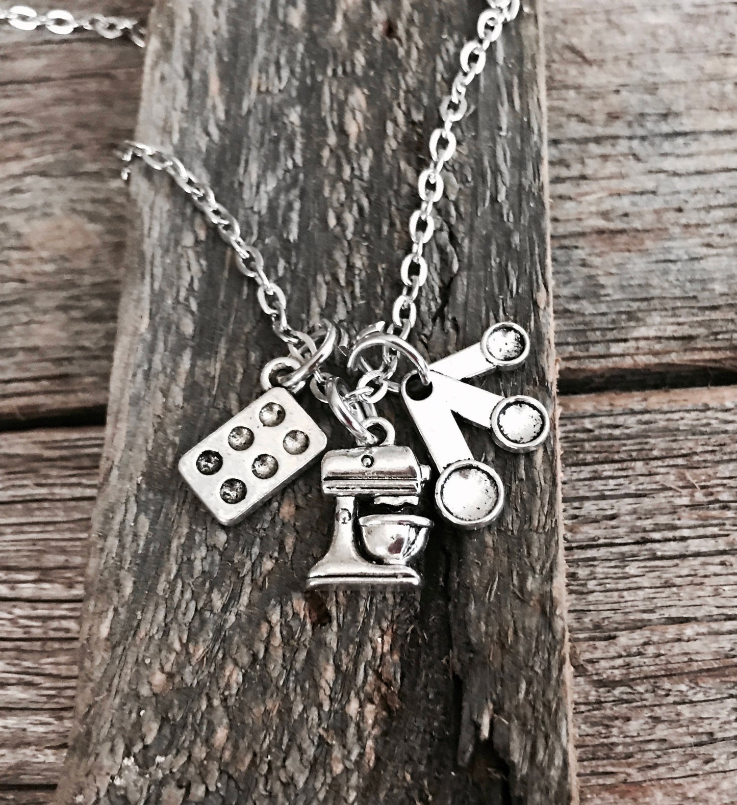 SALE, Cupcake, Muffin Pan, Measuring Spoons, Mixer, culinary school, Baker Gift, Baking gift, Silver Necklace, Charm Necklace, Custom, Gift
