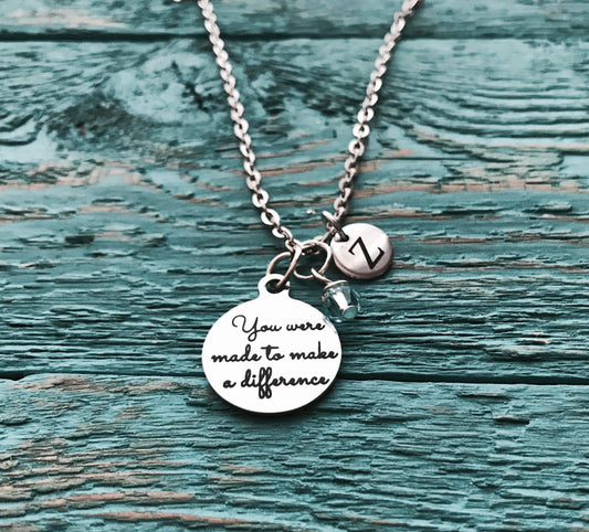 You were made to, make a difference, Quote, Inspirational, Motivational, Grad, Graduation, Class of 2021, Silver Necklace, Charm Necklace