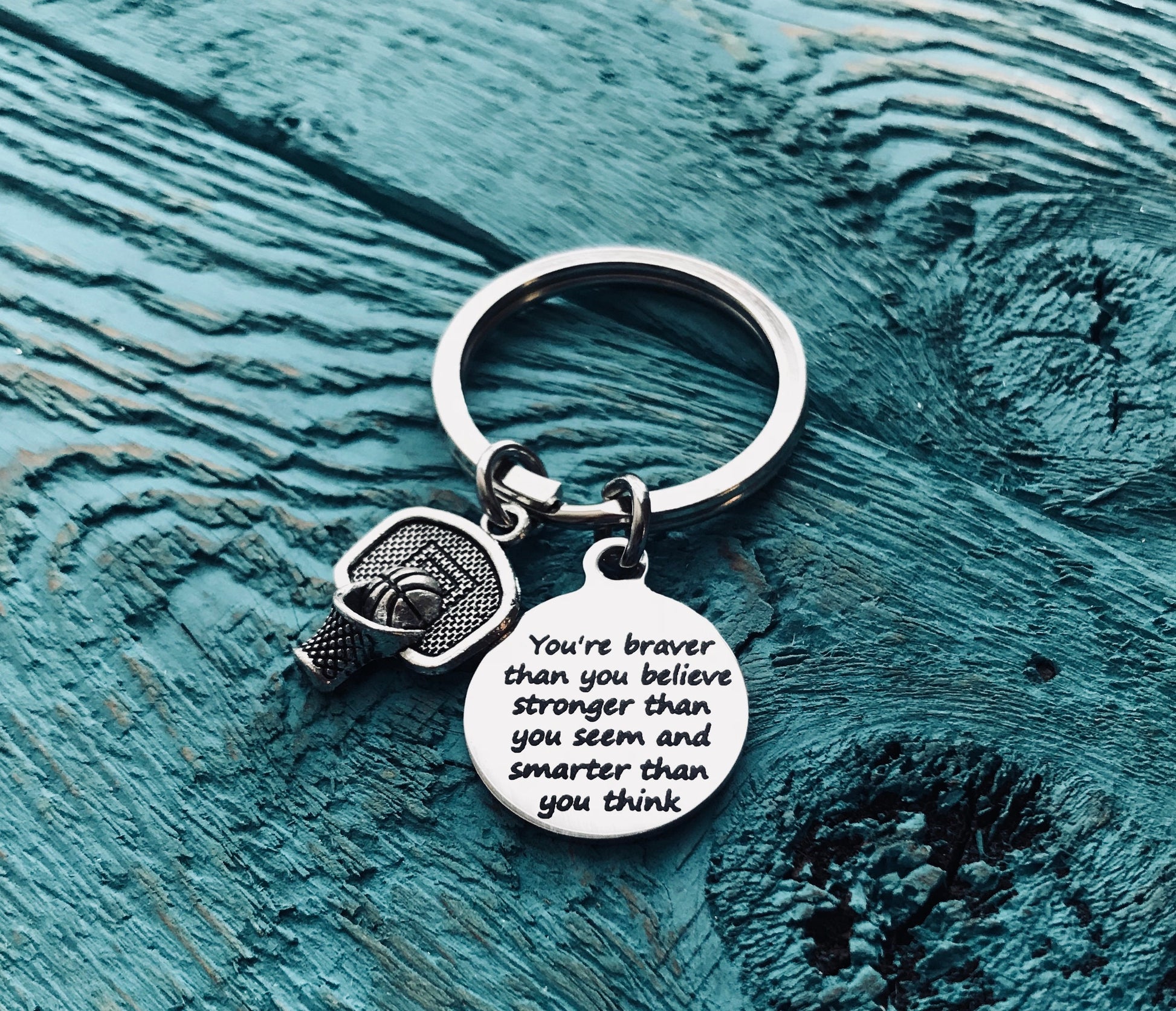 You're braver than you believe, Silver Jewelry, Gift, inspiration, Inspire, Encourage, Recovery, Graduation, Silver Keychain, Silver Keyring