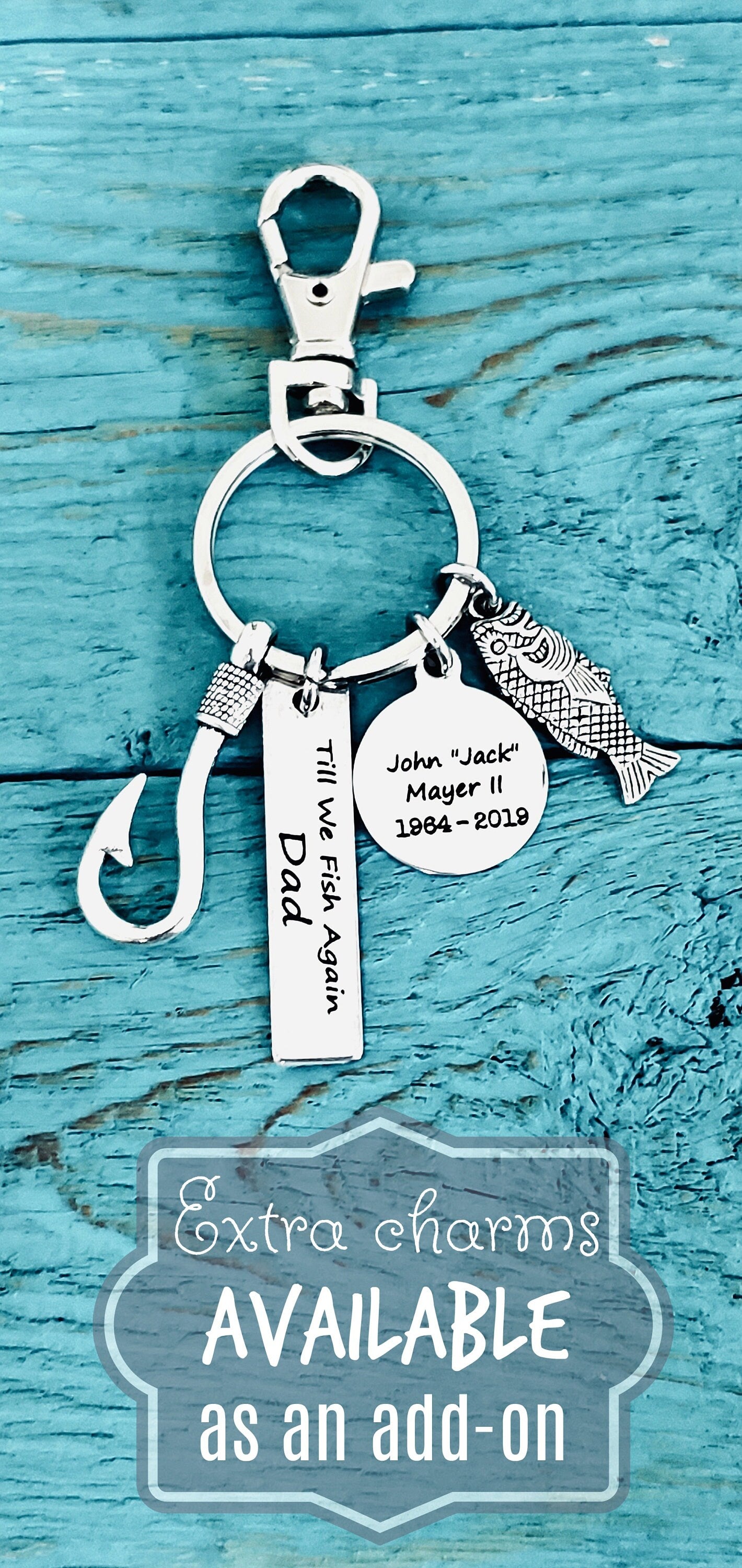 Till we fish again, fish hook, Memorial, Gift, Bereavement, loss of loved one, Silver Keychain, Dad, Daddy, Father, Grandfather, Grandpa