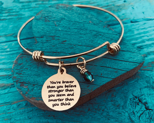You're braver, than you believe, Gold Jewelry, Gift, inspiration, Inspire, Encourage, Recovery, Graduation, Gold Bracelet, Charm Bracelet