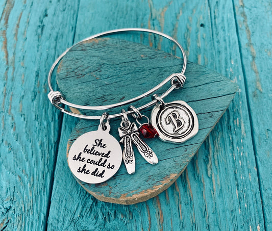 She believed she, could so she did, Dance Jewelry, Dance Gift, Dance Bracelet, Dance Charm, Expandable, DANCE RECITAL GIFT