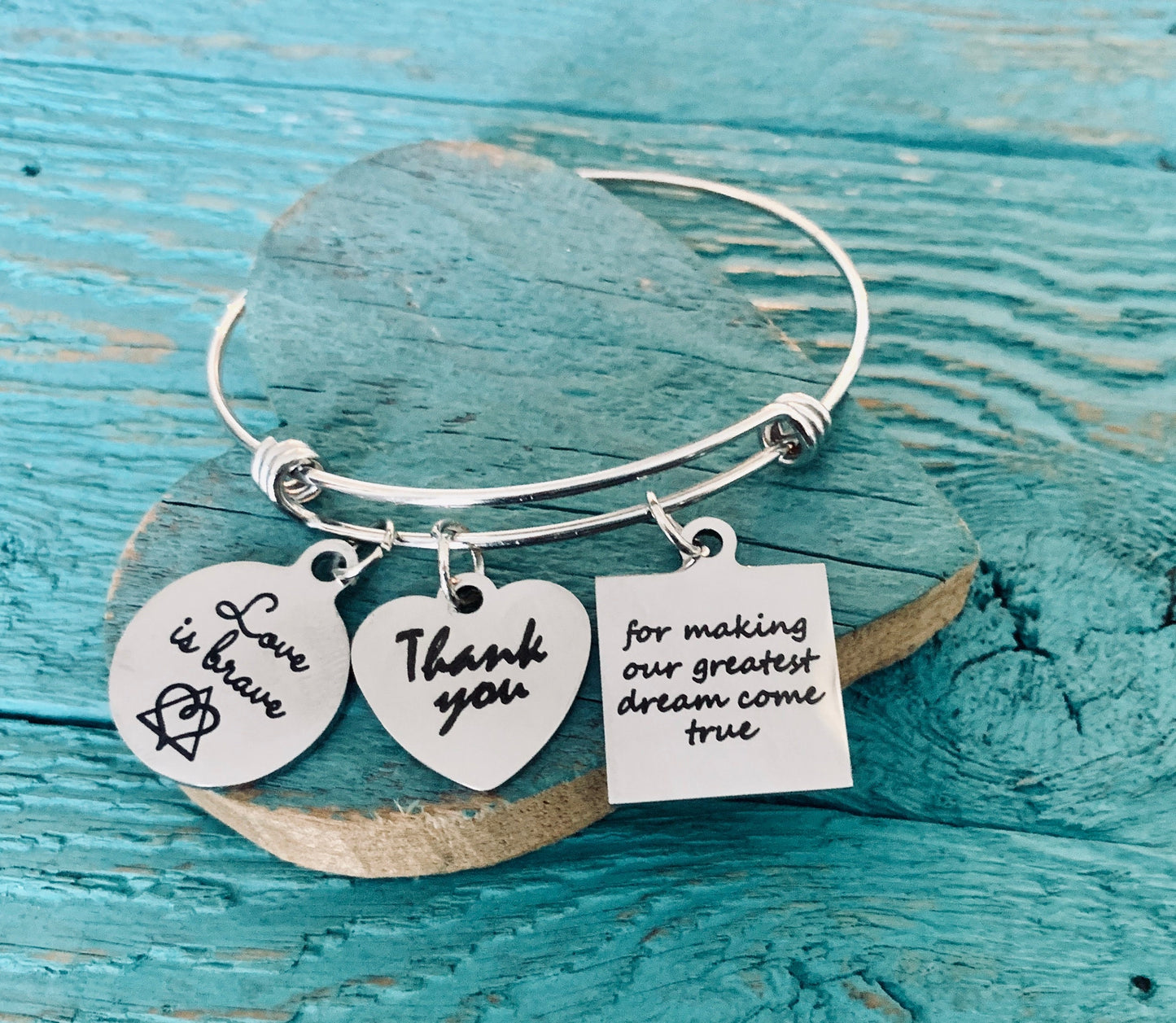 Thank you, for making our, Dreams come true, Birth Mom, Adoption, Birth Mother, Baby adoption, Silver Bracelet, Charm Bracelet, Keepsake