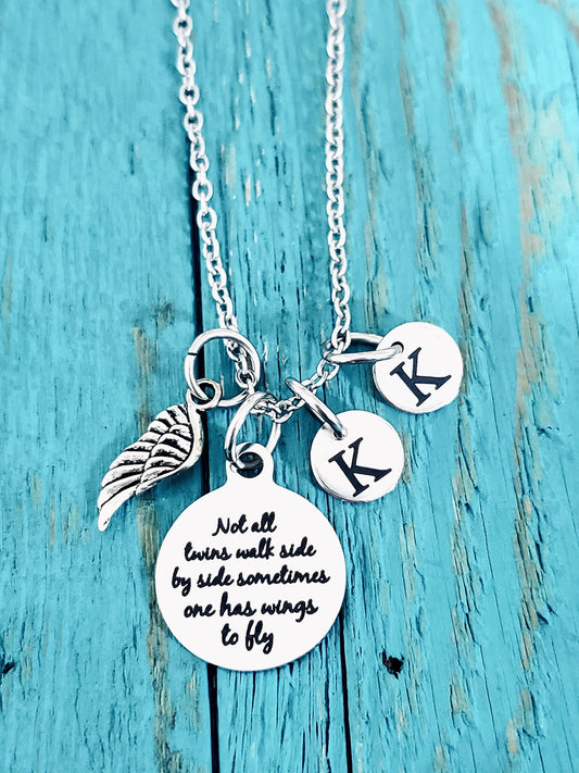 Not all twins, walk side by side, Mom of angels, Angel twins, Mom of twins, Silver Necklace, Charm Necklace, Twins Memorial, Twin sister