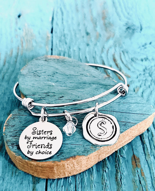 Sisters by marriage, friends by choice, Sister in law, Silver Bracelet, Charm Bracelet, Wedding day, Sister In Law Gift, Silver Jewelry