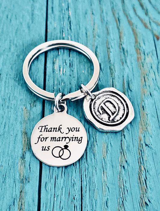 Thank you, for marrying us, Wedding, Minister, Pastor, Officiant, Wedding Officiant, Thank you Gift, Silver Keychain, Silver Keyring, Gifts