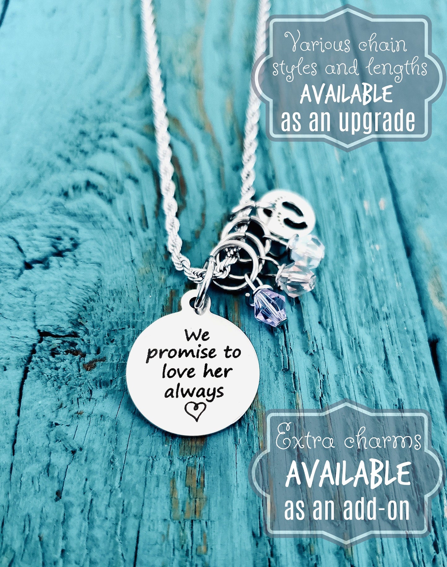 We promise to, love her always, Birthmother, Birth Mom, Birth Mother, Baby adoption, Silver Necklace, Charm Necklace, Keepsake, Gift