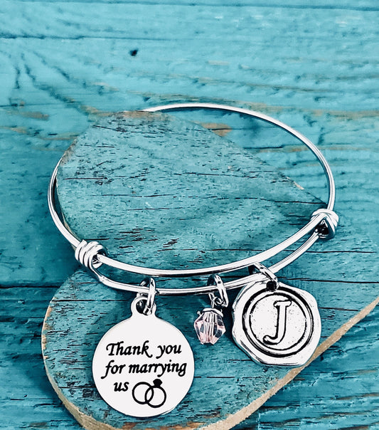 Thank you, for marrying us, Wedding, Minister, Pastor, Officiant, Wedding Officiant, Thank you Gift, Silver Bracelet, Charm bracelet, Gifts