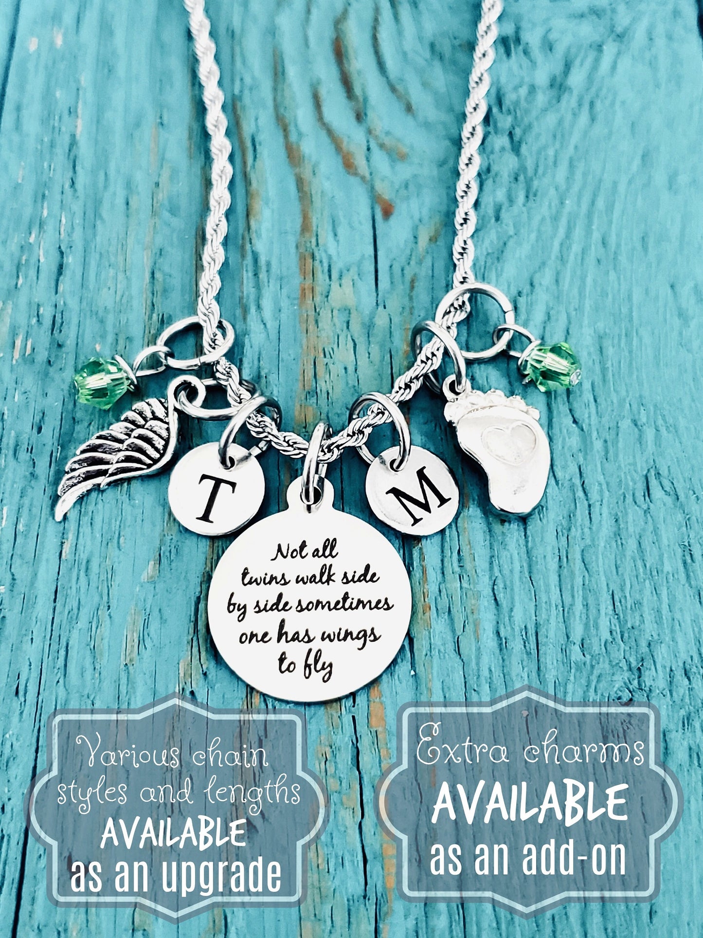 Not all twins, walk side by side, Mom of angels, Angel twins, Mom of twins, Silver Necklace, Charm Necklace, Twins Memorial, Twin sister