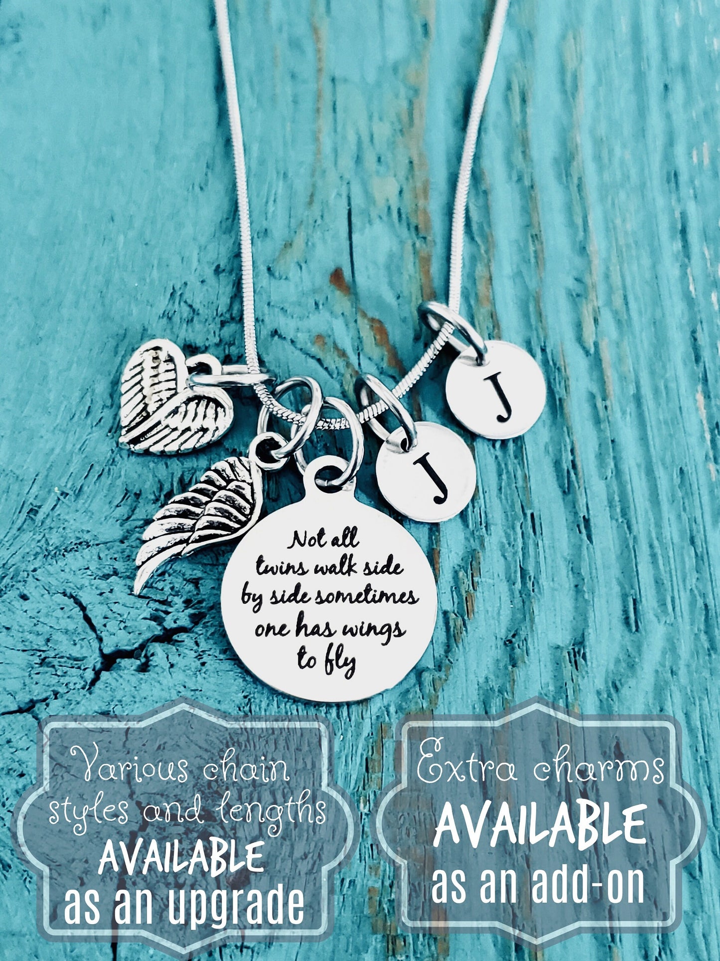 Not all twins, walk side by side, Mom of angels, Angel twins, Mom of twins, Silver Necklace, Charm Necklace, Twins Memorial, Twin sister