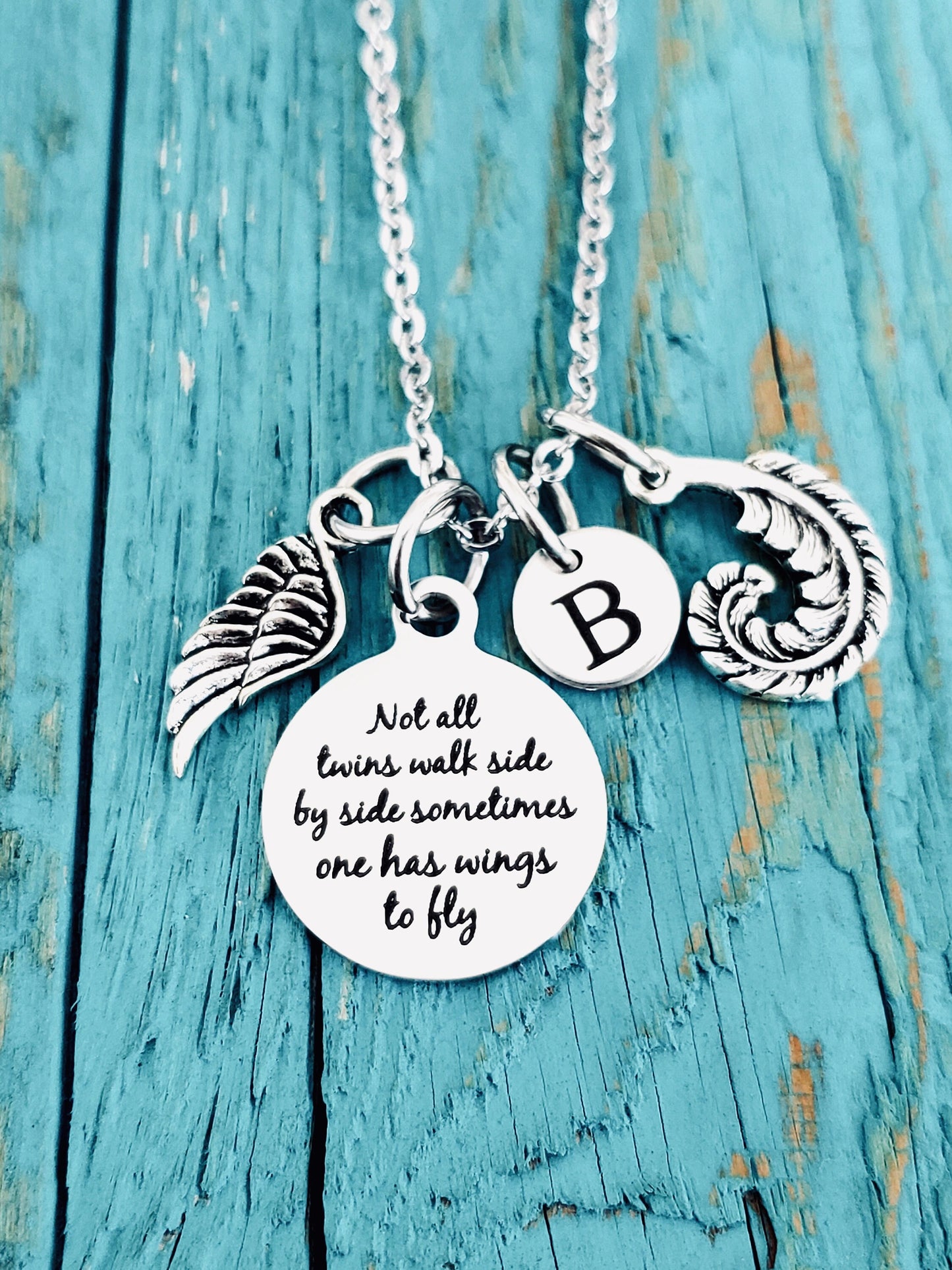 Not all twins, walk side by side, Mom of angels, Angel twins, Mom of twins, Silver Necklace, Charm Necklace, Twins Memorial, Twin sister