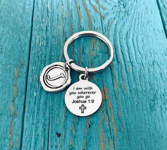 I am with you, wherever you go, Joshua 1:9, Christian, Deployment, Moving away, EMT, Silver Keychain, Silver Keyring, Graduation,Break up