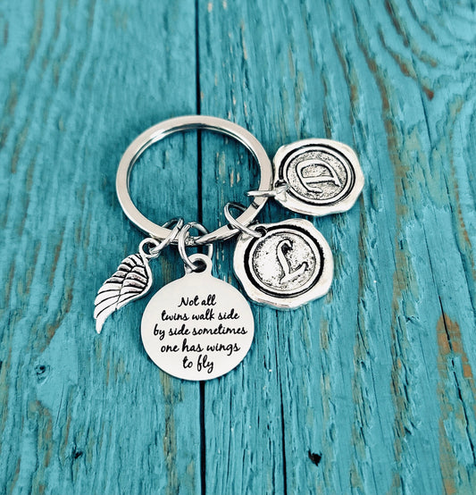 Not all twins, walk side by side, Mom of angels, Angel twins, Mom of twins, Silver Keychain, Silver keyring, Twins Memorial, Twin sister