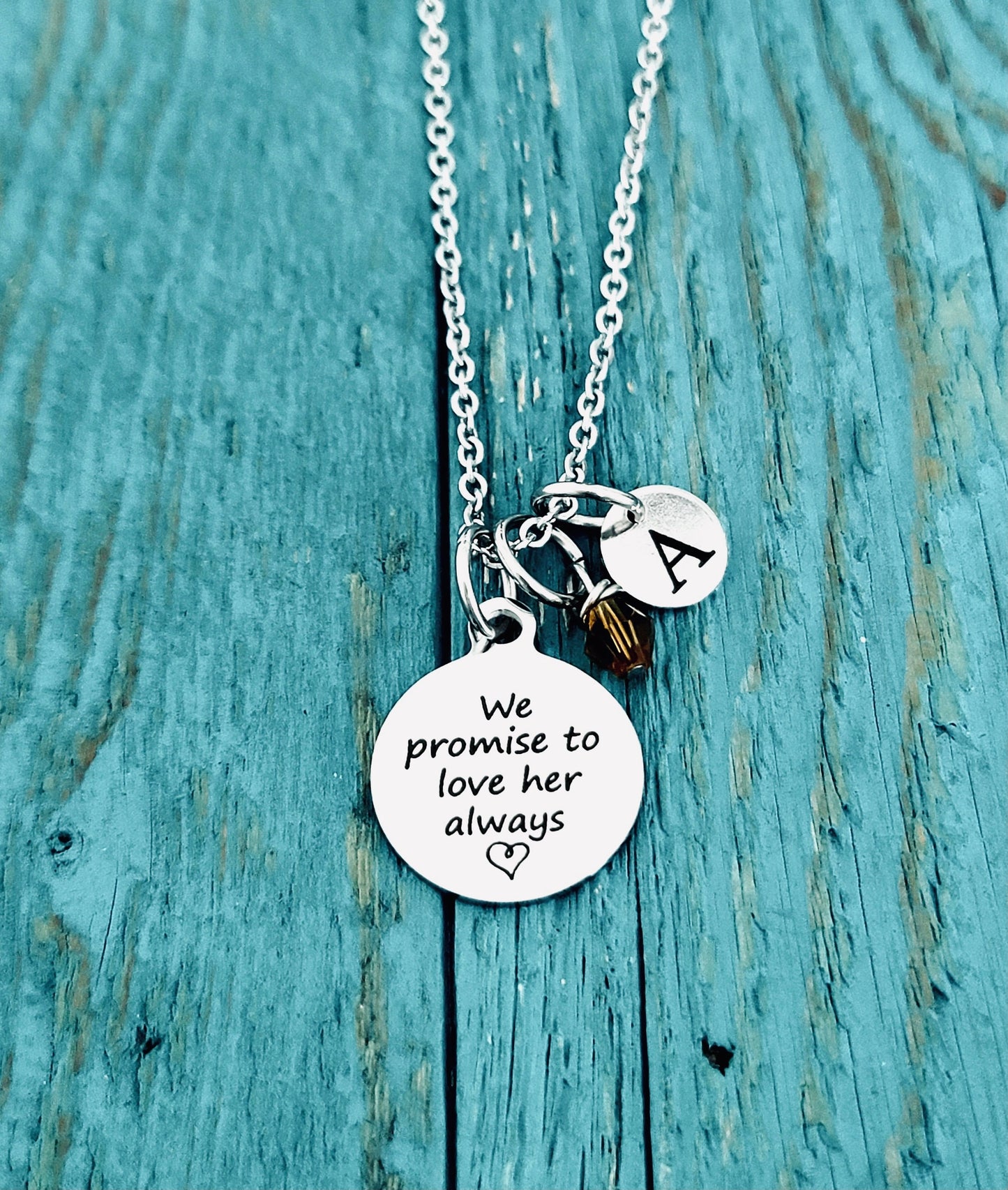 We promise to, love her always, Birthmother, Birth Mom, Birth Mother, Baby adoption, Silver Necklace, Charm Necklace, Keepsake, Gift