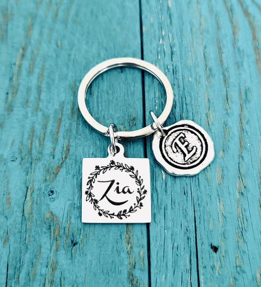 Zia, Italian Aunt, Italian Jewelry, Silver Keychain, Gifts for, Zia Gift, Zia Jewelry, Silver Jewelry, Aunt, Auntie, Silver Keyring, Name