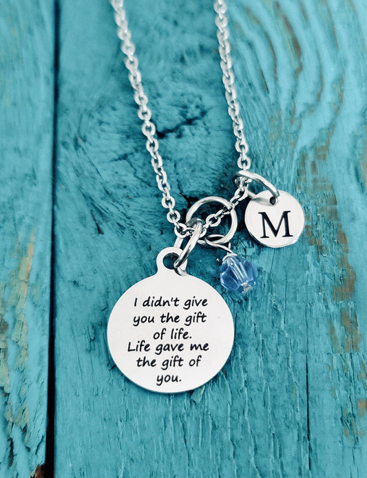 I Didn't Give You, The Gift Of Life, Life Gave Me, The Gift Of You, Baby Adoption, stepdaughter, Silver Necklace, Charm Necklace, Gifts for