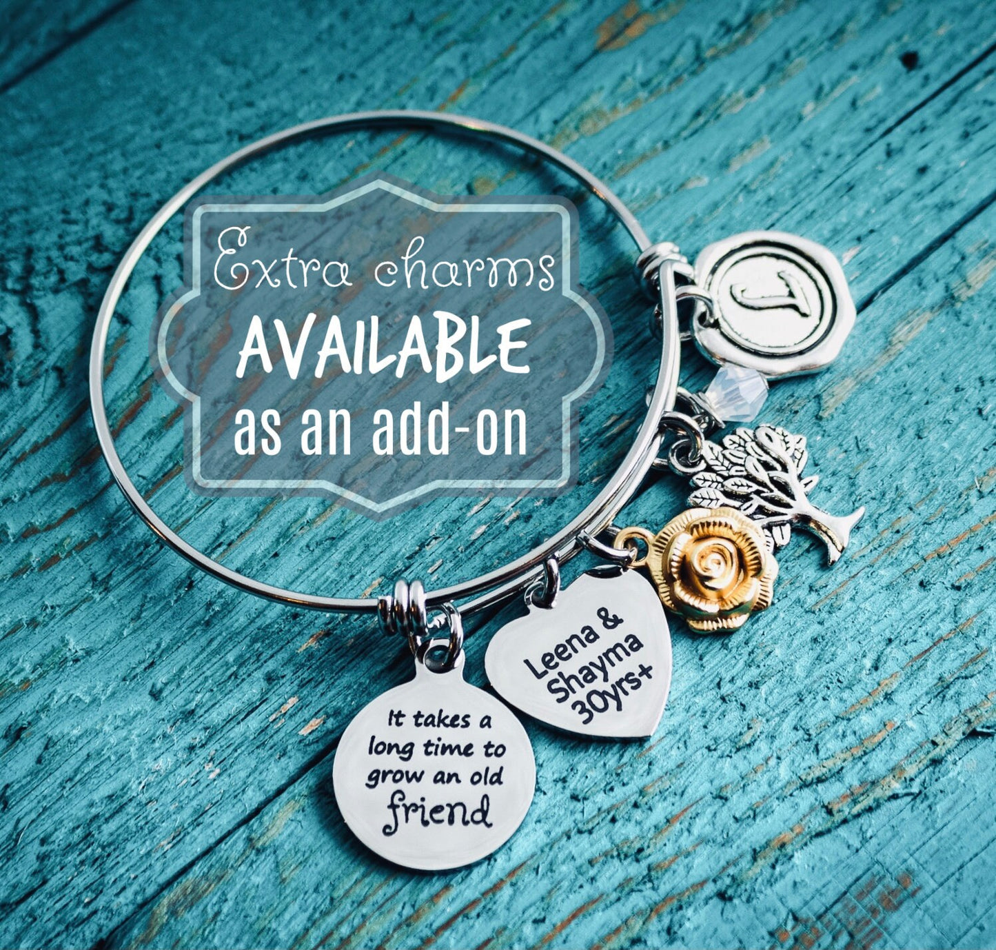 It takes a long, time to grow, an old friend, Friendship, Friend, Best Friend, Friendship Gift, Old Friend, Silver Bracelet, Charm Bracelet