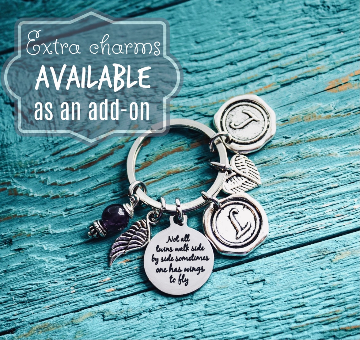Not all twins, walk side by side, Mom of angels, Angel twins, Mom of twins, Silver Keychain, Silver keyring, Twins Memorial, Twin sister