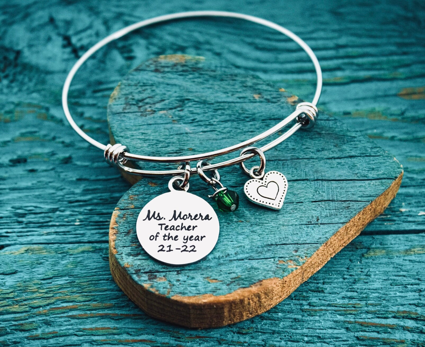 Teacher of the year, Silver Bracelet, Charm Bracelet, Gift for, Teacher, Teaching assistant, Personalized, End of year, Teacher Appreciation