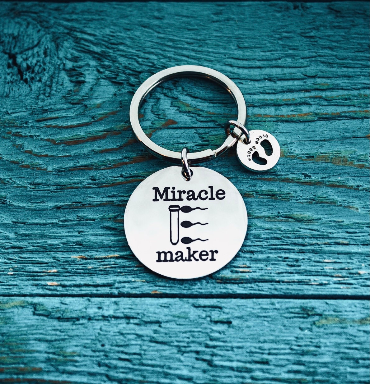 Miracle maker, IVF, Fertility, Infertility, IVF Nurse, IVF Doctor, Transfer day, test tube, Sperm, Silver Keychain, Silver Keyring, Gift for